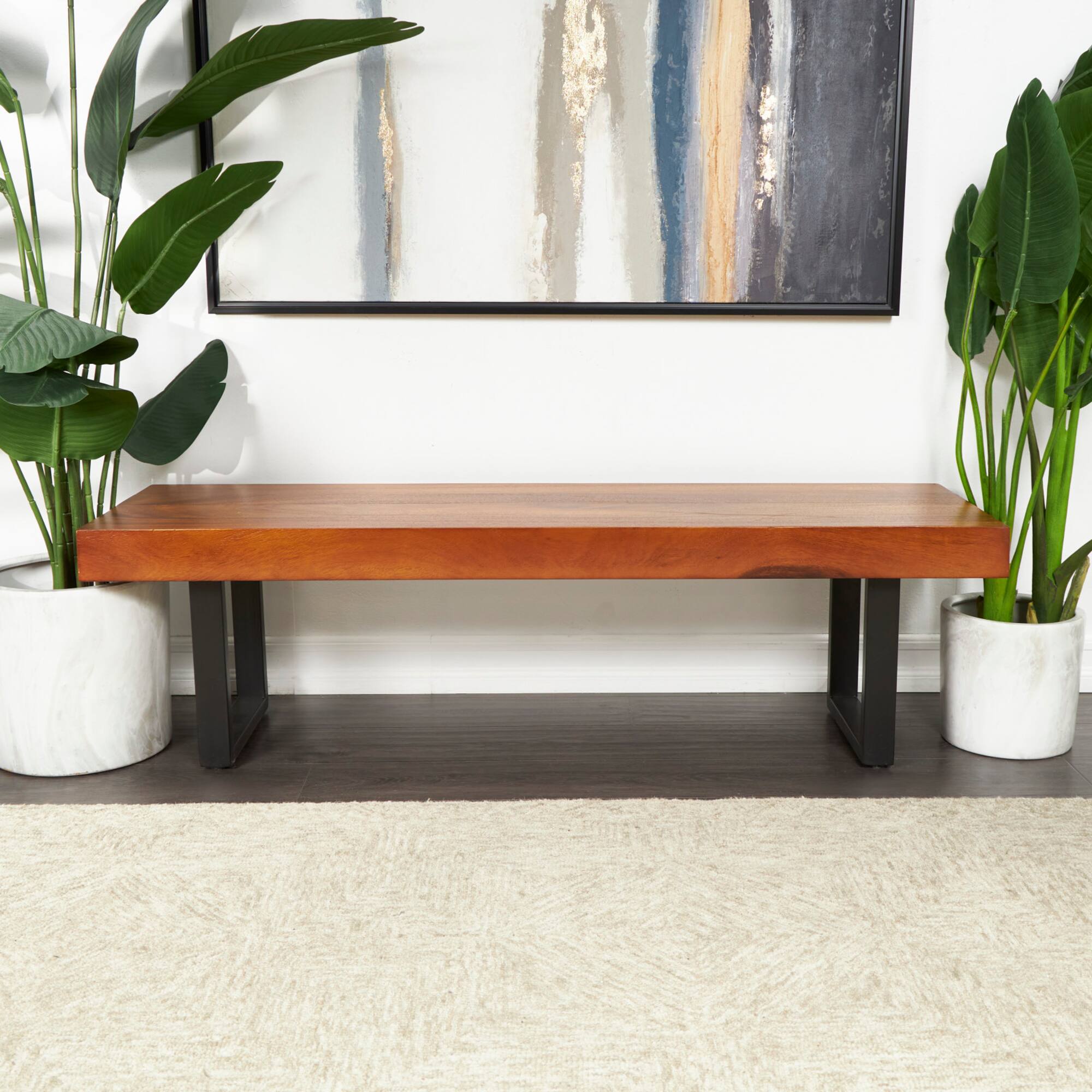 5ft. Wood Bench with Black Metal Legs